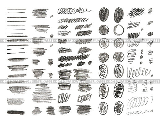 Set Charcoal Brush Strokes, Wavy Lines Shapes. Kids Hand Drawn Vector Abstract Shapes Lines Drawn with Pencil Black charcoal. Circles, Scribbles Strokes and Grunge Texture for Children Illustration. Редакционная иллюстрация, иллюстратор Tosunyan Lusine / Фотобанк Лори