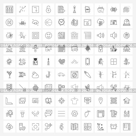 Set of 100 Simple Line Icons for Web and Print such as file, document, box, unlock, key Vector Illustration. Стоковая иллюстрация, агентство Ingram Publishing / Фотобанк Лори