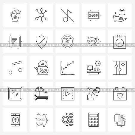 Set of 25 Simple Line Icons for Web and Print such as charity, video player, communication, video, disable Vector Illustration. Стоковая иллюстрация, агентство Ingram Publishing / Фотобанк Лори