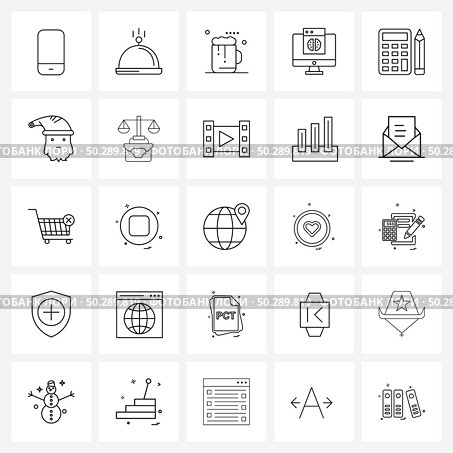 Set of 25 Simple Line Icons of pencil, compute, beer, calculator, computer Vector Illustration. Стоковая иллюстрация, агентство Ingram Publishing / Фотобанк Лори