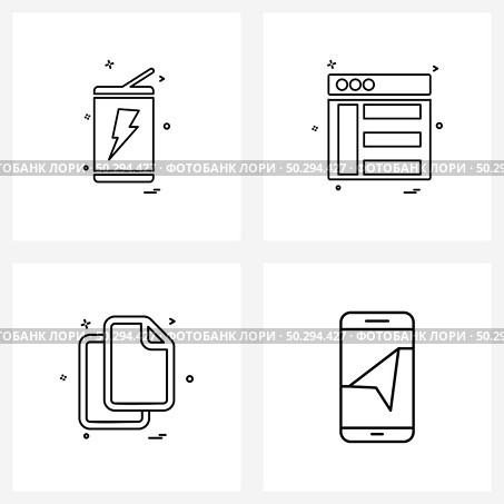 Set of 4 Line Icon Signs and Symbols of battery, file, electric, web layout, text file Vector Illustration. Стоковая иллюстрация, агентство Ingram Publishing / Фотобанк Лори