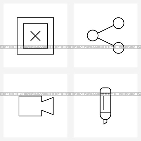 Set of 4 Line Icon Signs and Symbols of box, highlighter, share, camera, pen Vector Illustration. Стоковая иллюстрация, агентство Ingram Publishing / Фотобанк Лори