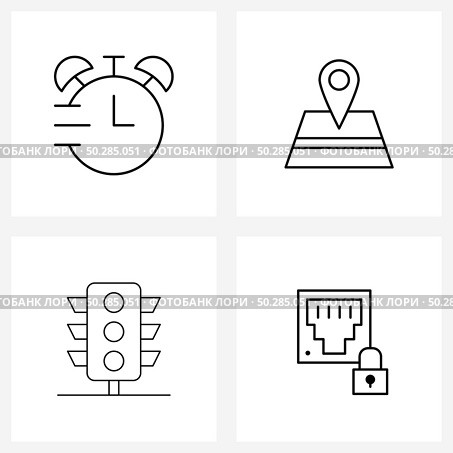 Set of 4 Line Icon Signs and Symbols of stopwatch, city, home location, traffic, lock Vector Illustration. Стоковая иллюстрация, агентство Ingram Publishing / Фотобанк Лори