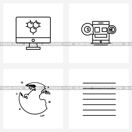Set of 4 Modern Line Icons of screen, map, money, conversation, justify Vector Illustration. Стоковая иллюстрация, агентство Ingram Publishing / Фотобанк Лори