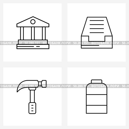 Set of 4 Simple Line Icons for Web and Print such as bank, construction, basic, inbox, repair Vector Illustration. Стоковая иллюстрация, агентство Ingram Publishing / Фотобанк Лори
