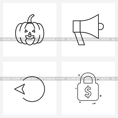 Set of 4 Simple Line Icons for Web and Print such as pumpkin, right, audio, speaker, money Vector Illustration. Стоковая иллюстрация, агентство Ingram Publishing / Фотобанк Лори