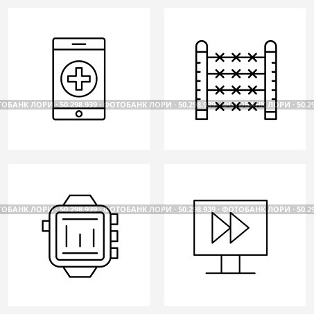 Set of 4 Universal Line Icons of health app, log, application, security, recent apps Vector Illustration. Стоковая иллюстрация, агентство Ingram Publishing / Фотобанк Лори