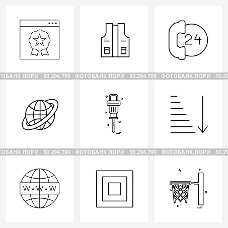 Set of 9 Modern Line Icons of hammer, worldwide, helpdesk, world, global Vector Illustration. Стоковая иллюстрация, агентство Ingram Publishing / Фотобанк Лори