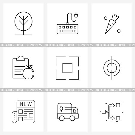 Set of 9 Simple Line Icons for Web and Print such as bigger, expand, food, retract, food Vector Illustration. Стоковая иллюстрация, агентство Ingram Publishing / Фотобанк Лори
