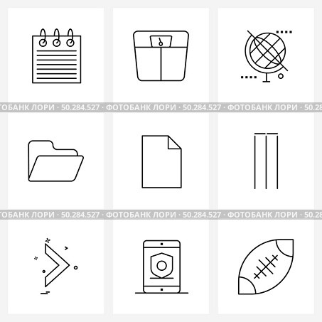 Set of 9 Simple Line Icons of data, document, coordinates, computer, directory Vector Illustration. Стоковая иллюстрация, агентство Ingram Publishing / Фотобанк Лори
