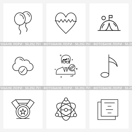 Set of 9 Universal Line Icons of avatar, avatar, circus, avatar, check Vector Illustration. Стоковая иллюстрация, агентство Ingram Publishing / Фотобанк Лори