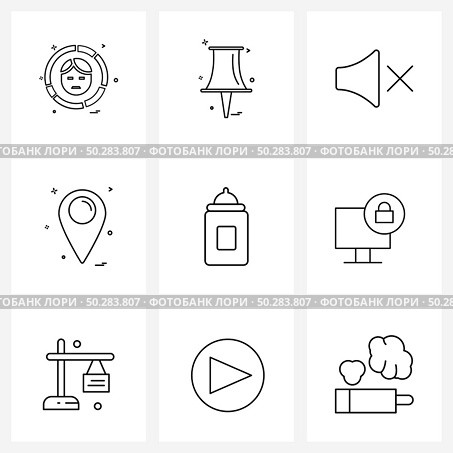 Set of 9 Universal Line Icons of bottle, feeder bottle, volume, navigation, destination Vector Illustration. Стоковая иллюстрация, агентство Ingram Publishing / Фотобанк Лори