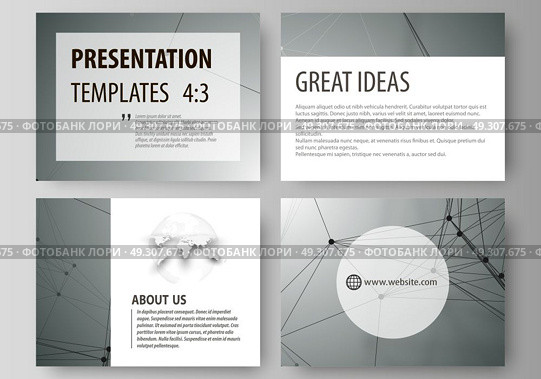 Set of business templates for presentation slides. Abstract vector layouts in flat design. Geometric background, connected line and dots. Molecular structure. Scientific, medical, technology concept.. Set of business templates for presentation slides. Abstract vector layouts in flat design. Geometric background, connected line and dots. Molecular structure. Scientific, medical, technology concept. Стоковая иллюстрация, агентство Ingram Publishing / Фотобанк Лори