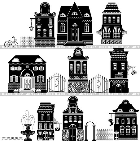 Set of Cartoons fairy tale drawing houses isolated on white background. Series separate lodge. . Стоковая иллюстрация, агентство Ingram Publishing / Фотобанк Лори