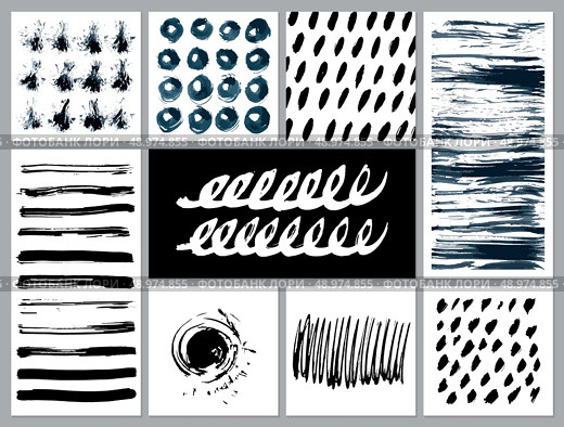 Set of creative cards with blots and scribbles. Vector illustration. Стоковая иллюстрация, агентство Ingram Publishing / Фотобанк Лори