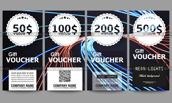 Set of modern gift voucher templates. Abstract lines background, motion design vector illustration. Стоковая иллюстрация, агентство Ingram Publishing / Фотобанк Лори