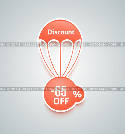 Set of paper red parachutes with discount text on retro style background. Стоковая иллюстрация, агентство Ingram Publishing / Фотобанк Лори