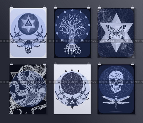 Set of poster, flyer, brochure design templates in gothic style. Symbol, sign for tattoo. Abstract modern backgrounds. Стоковая иллюстрация, агентство Ingram Publishing / Фотобанк Лори