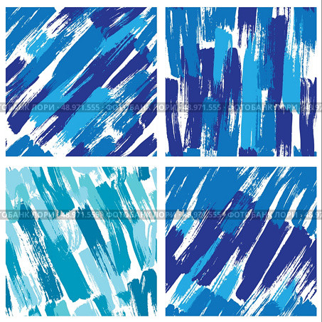 Set of seamless pattern with blots and ink splashes in blue colors. Abstract background for design in grunge style. Ready to use as swatch. Стоковая иллюстрация, агентство Ingram Publishing / Фотобанк Лори
