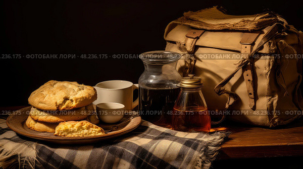 setting brown bag breakfast ai generated. Стоковое AI-изображение, AI-художник Vectorwin / Фотобанк Лори