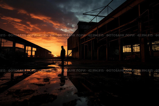 Shadowy Silhouette fbi agent warehouse. Generate Ai. Стоковое AI-изображение, AI-художник Иван Рябоконь / Фотобанк Лори