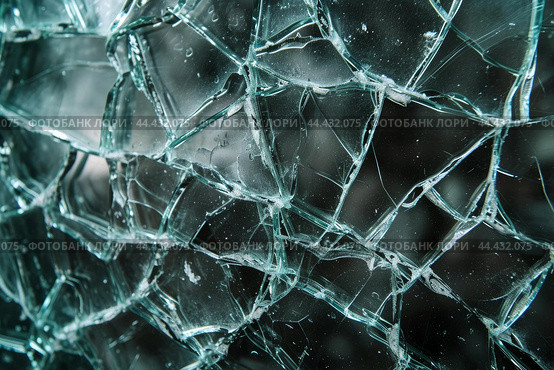 Shattered glass texture - close-up detail. Стоковое AI-изображение, AI-художник Иван Рябоконь / Фотобанк Лори