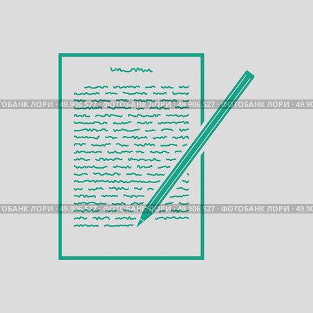 Sheet with text and pencil icon. Gray background with green. Vector illustration. Стоковая иллюстрация, агентство Ingram Publishing / Фотобанк Лори
