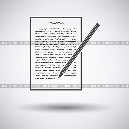 Sheet with text and pencil icon on gray background, round shadow. Vector illustration. Стоковая иллюстрация, агентство Ingram Publishing / Фотобанк Лори