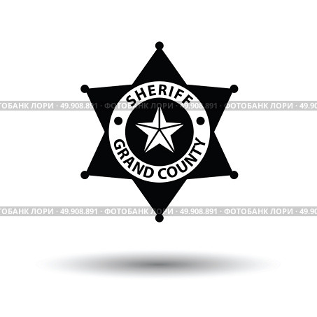 Sheriff badge icon. White background with shadow design. Vector illustration. Стоковая иллюстрация, агентство Ingram Publishing / Фотобанк Лори
