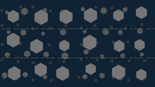 Шестиугольные символы перемещаются горизонтально слева направо. Эффект параллакса. Плавающие символы расположены случайным образом. Плавная анимация в формате 4k на темно-синем фоне. Стоковое видео, видеограф Карпенко Алексей / Фотобанк Лори
