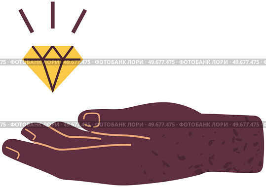 Shining diamond, gem levitates over hand. Precious stone, expensive brilliant. Outline of flying gem. Symbol of wealth, value, success. Gemstone, yellow crystal, luxury stone over human palm. Gemstone, yellow crystal, luxury precious stone over human palm. Shining diamond, gem levitating. Стоковая иллюстрация, агентство Ingram Publishing / Фотобанк Лори