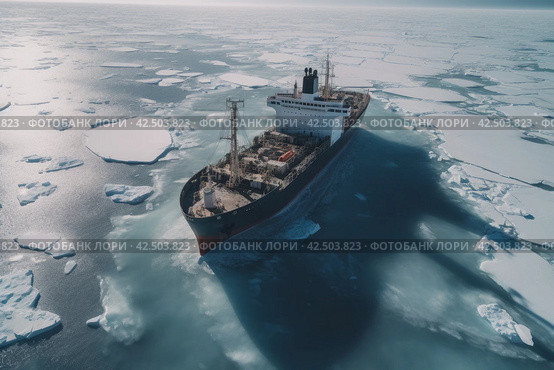 Ship cruising through sea ice water. Generate ai. Стоковое AI-изображение, AI-художник Иван Рябоконь / Фотобанк Лори