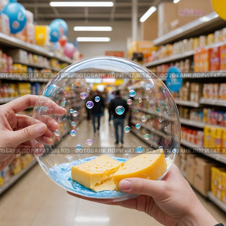 Шринкфляция, упаковки продуктов становятся меньше, цена остается прежней. Стоковое AI-изображение, AI-художник Эссе / Фотобанк Лори