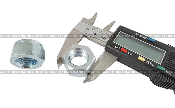 Штангенциркуль на белом фоне. Vernier caliper on a white background. Стоковое фото, фотограф Татьяна Д / Фотобанк Лори