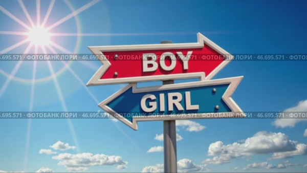 Sign with two arrows pointing to the right and left, with the words boy. Стоковое AI-видео, аниматор Sergey Grishin / Фотобанк Лори
