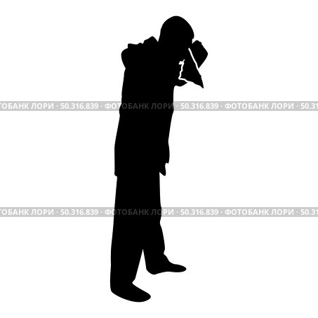 Silhouette man is blow one’s nose into handkerchief tissue paper cough rhinitis allergies concept sneezing runny nose snot highlighted male smoky blowing orcue hay fever black color vector illustration flat style simple image. Silhouette man is blow one’s nose into handkerchief tissue paper cough rhinitis allergies concept sneezing runny nose snot highlighted male smoky blowing orcue hay fever black color vector illustration flat style image. Стоковая иллюстрация, агентство Ingram Publishing / Фотобанк Лори