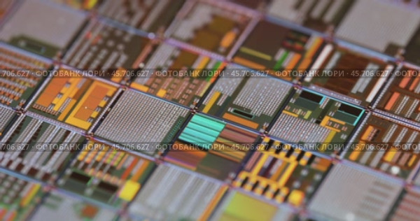 Silicon semiconductor wafer close-up. In electronics, a wafer also called a slice or substrate is a thin slice of semiconductor, a crystalline silicon, used for the fabrication of integrated circuits. Стоковое видео, видеограф Андрей Армягов / Фотобанк Лори