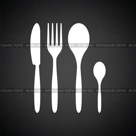 Silverware set icon. Black background with white. Vector illustration. Стоковая иллюстрация, агентство Ingram Publishing / Фотобанк Лори