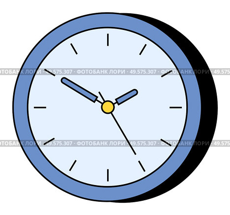 Simple analog wall clock isolated on white background. Round shaped instrument used to measure, keep and indicate time. Object with hour, minute and second pointer. Vector in minimalist style. Simple Wall Clock, Instrument to Indicate Time. Стоковая иллюстрация, агентство Ingram Publishing / Фотобанк Лори