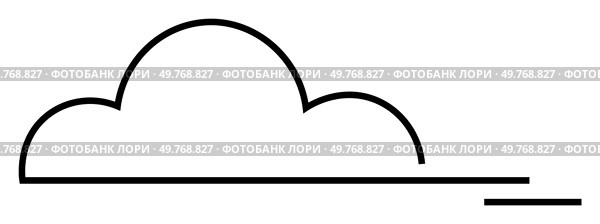 Simple cloud outline with horizontal lines representing speed. Ideal for weather themes, technology, travel, minimalism, and speed concept. Clean vector art style.. Black and White Minimalist Cloud with Horizontal Lines Symbolizing Speed and Movement. Стоковая иллюстрация, агентство Ingram Publishing / Фотобанк Лори