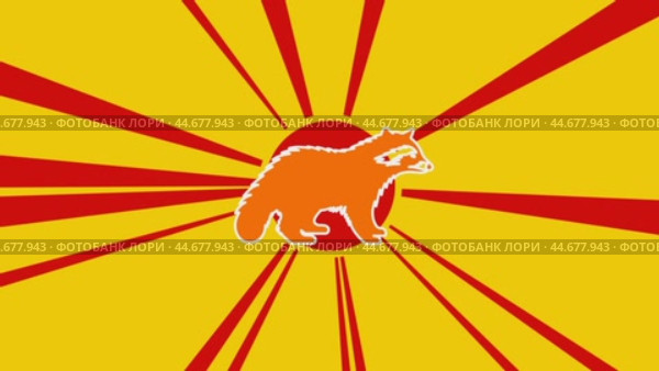 Символ енота на фоне анимации из движущихся лучей солнца. Большой оранжевый символ немного увеличивается. Плавная закольцованная анимация в формате 4k на желтом фоне. Стоковое видео, видеограф Карпенко Алексей / Фотобанк Лори