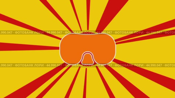Символ очков для дайвинга на фоне анимации движущихся лучей солнца. Большой оранжевый символ немного увеличивается. Плавная закольцованная анимация в формате 4k на желтом фоне. Стоковое видео, видеограф Карпенко Алексей / Фотобанк Лори