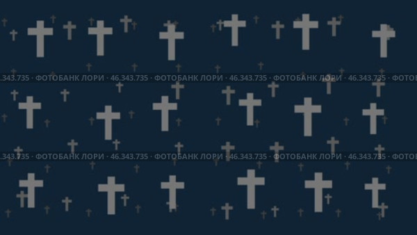 Символы в виде креста перемещаются горизонтально слева направо. Эффект параллакса. Плавающие символы расположены случайным образом. Плавная зацикленная анимация в формате 4k на темно-синем фоне. Стоковое видео, видеограф Карпенко Алексей / Фотобанк Лори
