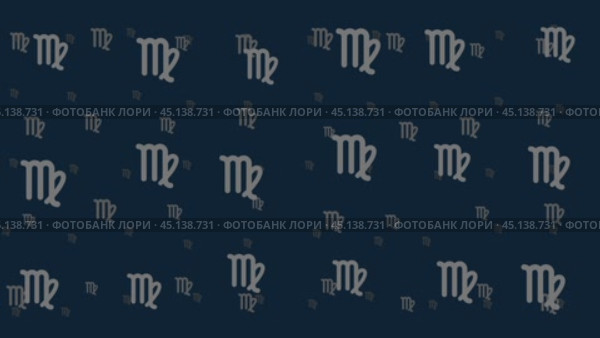 Символы зодиакальной девы перемещаются горизонтально слева направо. Эффект параллакса. Плавающие символы расположены случайным образом. Плавная зацикленная анимация в формате 4k на темно-синем фоне. Стоковое видео, видеограф Карпенко Алексей / Фотобанк Лори