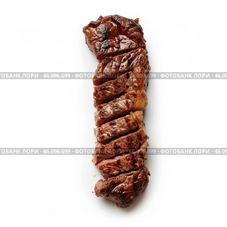 Sizzling grilled picanha steak sliced and ready to serve on white background. Стоковое AI-изображение, AI-художник Иван Рябоконь / Фотобанк Лори