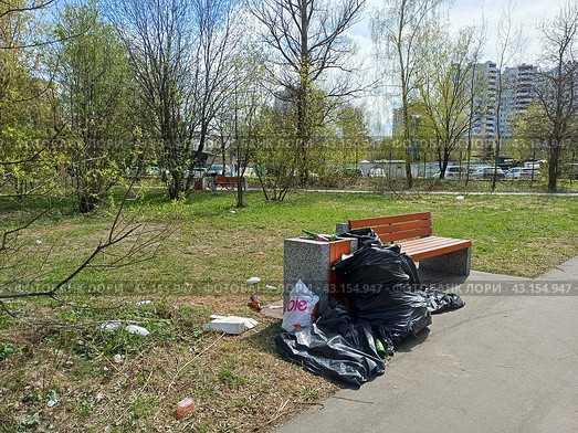 Скамейка для отдыха. Национальный парк «Лосиный остров». Район Гольяново. Город Москва (2024 год). Редакционное фото, фотограф lana1501 / Фотобанк Лори