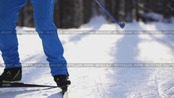 Skiers skiing in the park. Стоковое видео, видеограф Igor Skripachev / Фотобанк Лори