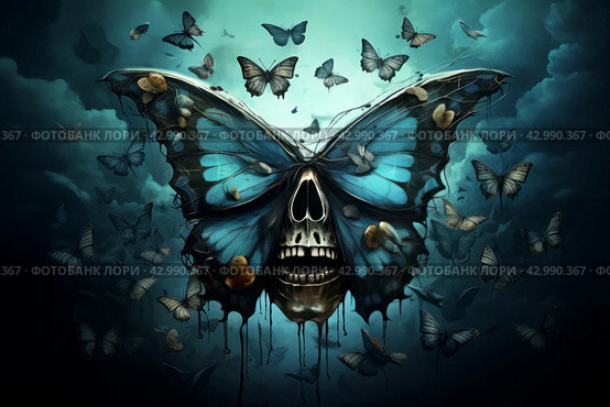 Skull butterfly. Generate Ai. Стоковое AI-изображение, AI-художник Иван Рябоконь / Фотобанк Лори