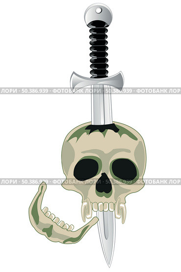 Skull of the person murdered weapon sword. Стоковая иллюстрация, иллюстратор Шипицин Евгений Витальевич / Фотобанк Лори