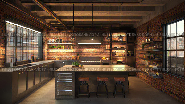 sleek kitchen recessed lighting ai generated. Стоковое AI-изображение, AI-художник Vectorwin / Фотобанк Лори